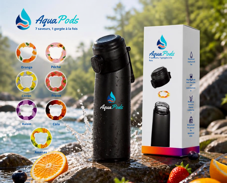 AquaPods — Gourde Sport à Saveurs | Hydratation Aromatisée Zéro Sucre (7 Pods Inclus)